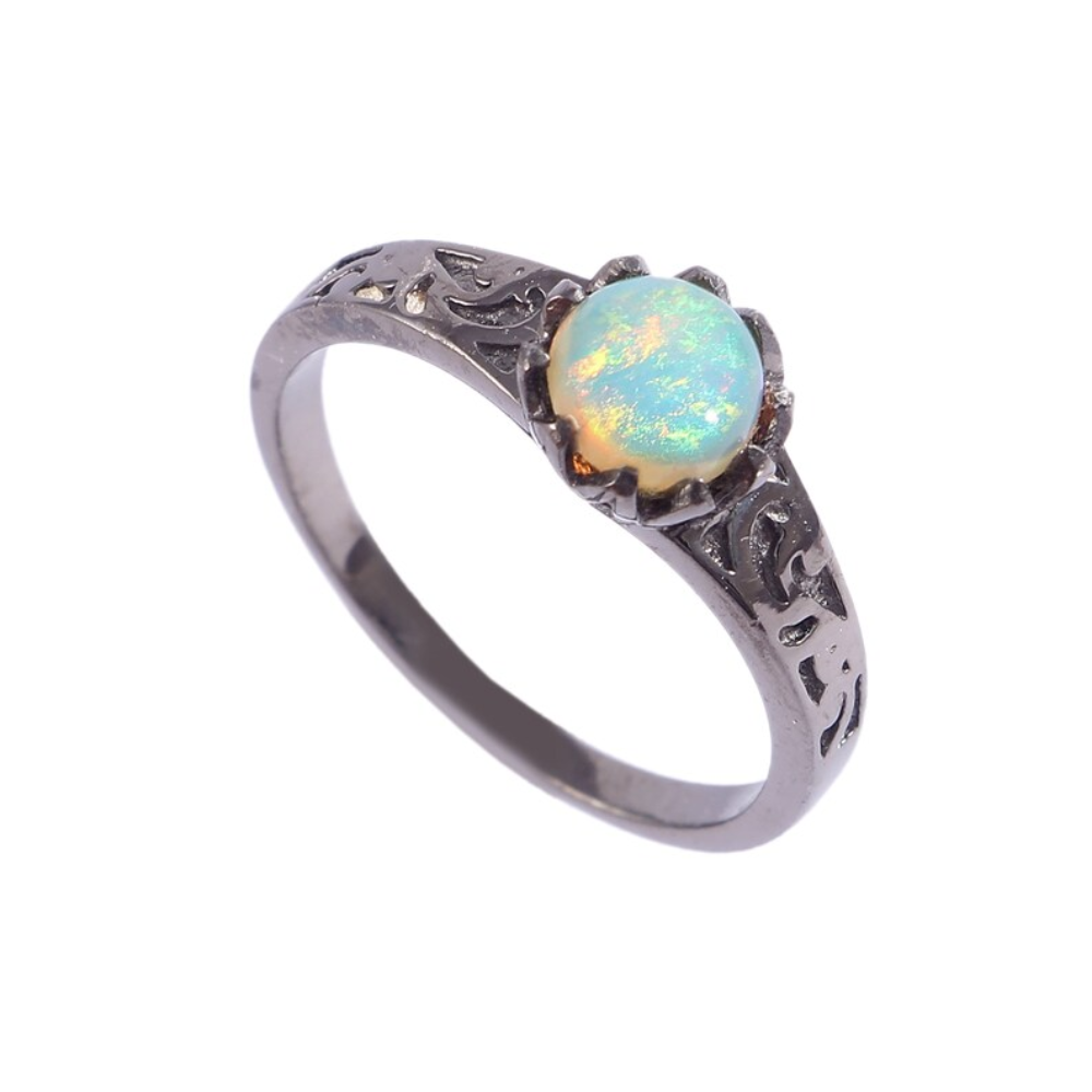 Welo Ethiopian Opal 925 Sterling Silver Natural Gemstone Jewelry Ring Stone Round Shape