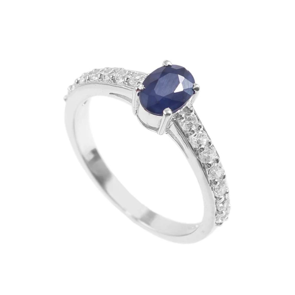925 Sterling Silver Ring, Engagement Ring, Natural Blue Sapphire, Oval Shape