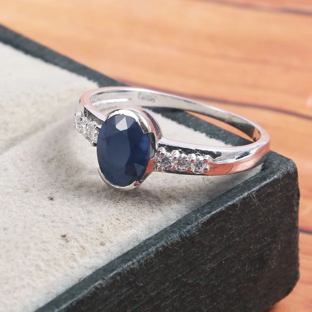 Gemstone Ring- Blue Sapphire Ring-Stone  Non Tarnish Ring- Oval Ring- 925 Sterling Silver Ring
