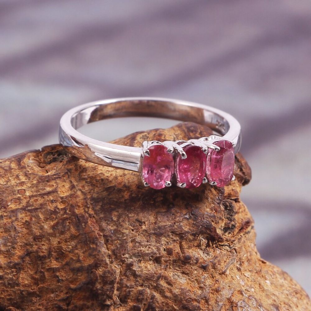 Natural Pink Tourmaline (3 Piece Gemstone), Gemstone Silver Ring Stone  Oval Shape Women Ring