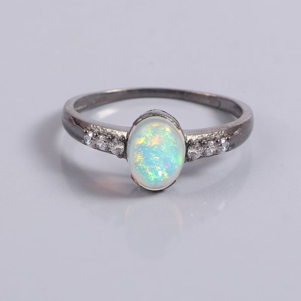 Ethiopian Opal Ring- 925 Sterling Silver Jewelry- Gemstone Ring