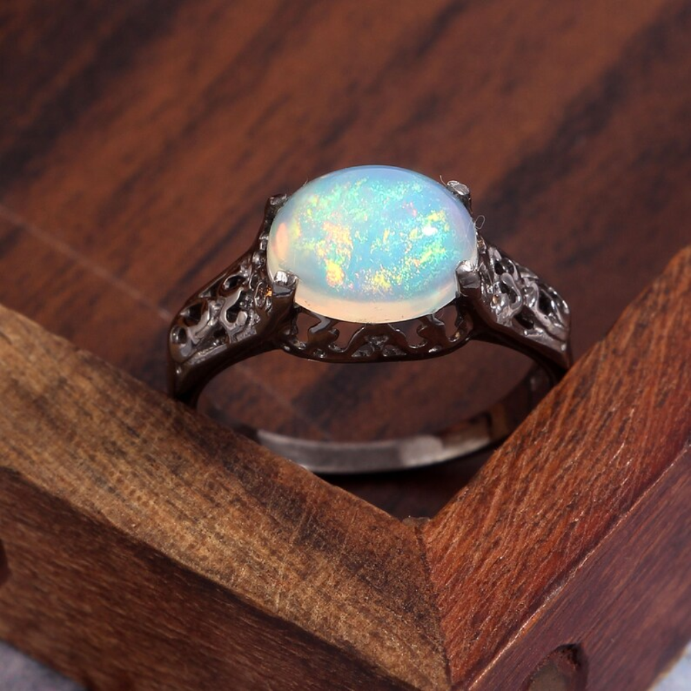 Ethiopian Opal Ring- Men's Ring- Gemstone Ring- Non Tarnish Ring- Stone- Oval Ring
