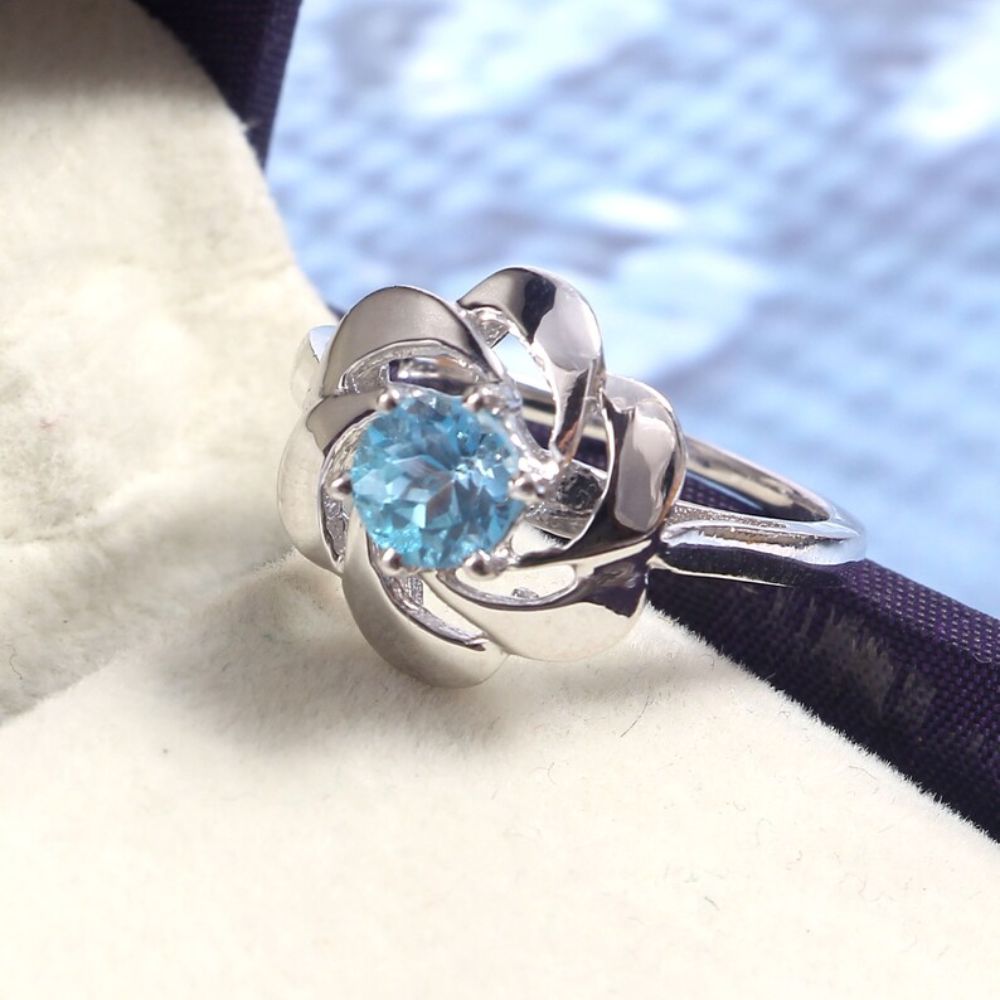 Gemstone Ring- Swiss Blue Topaz Ring- Gemstone Silver Ring