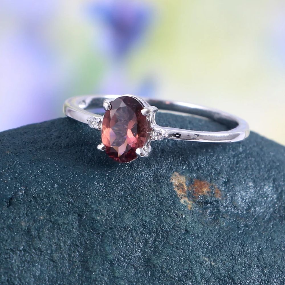Natural Pink Tourmaline Ring- Gemstone Silver Ring- Stone Oval Shape