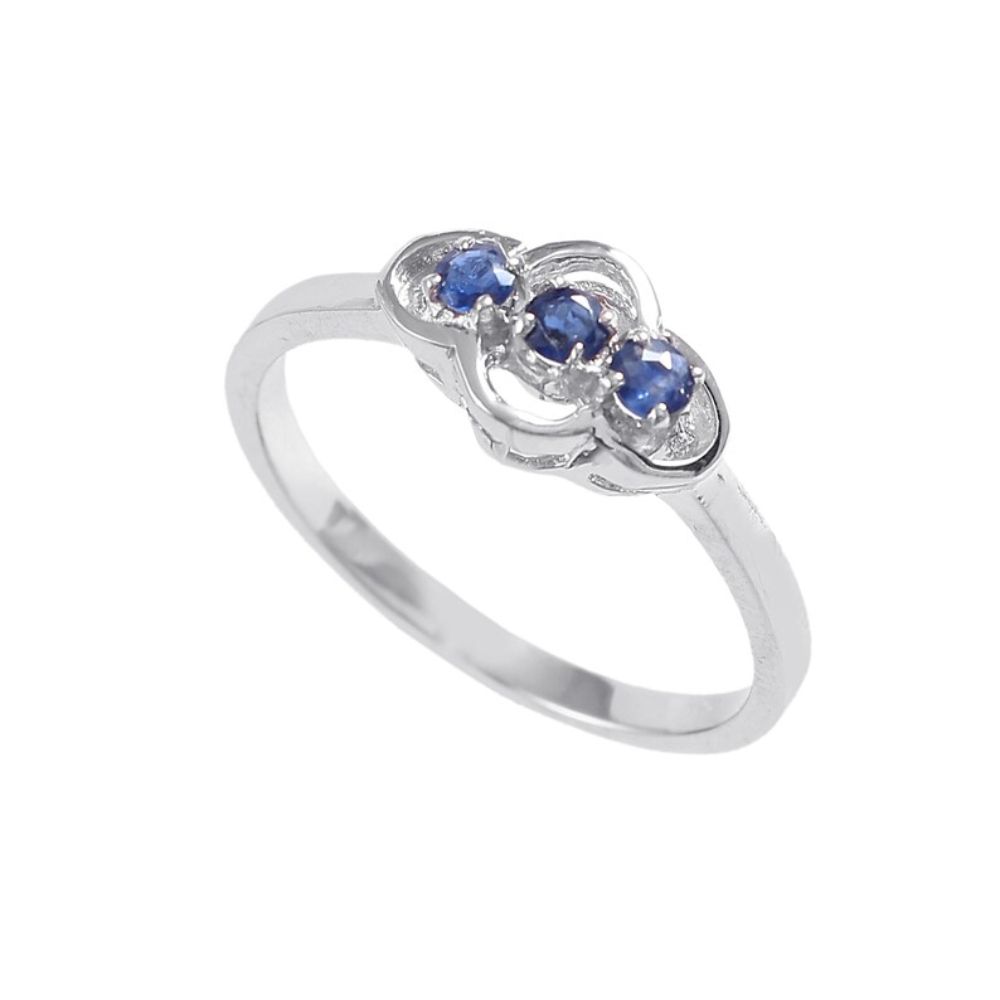 Dainty minimalist 3 stone blue sapphire engagement ring