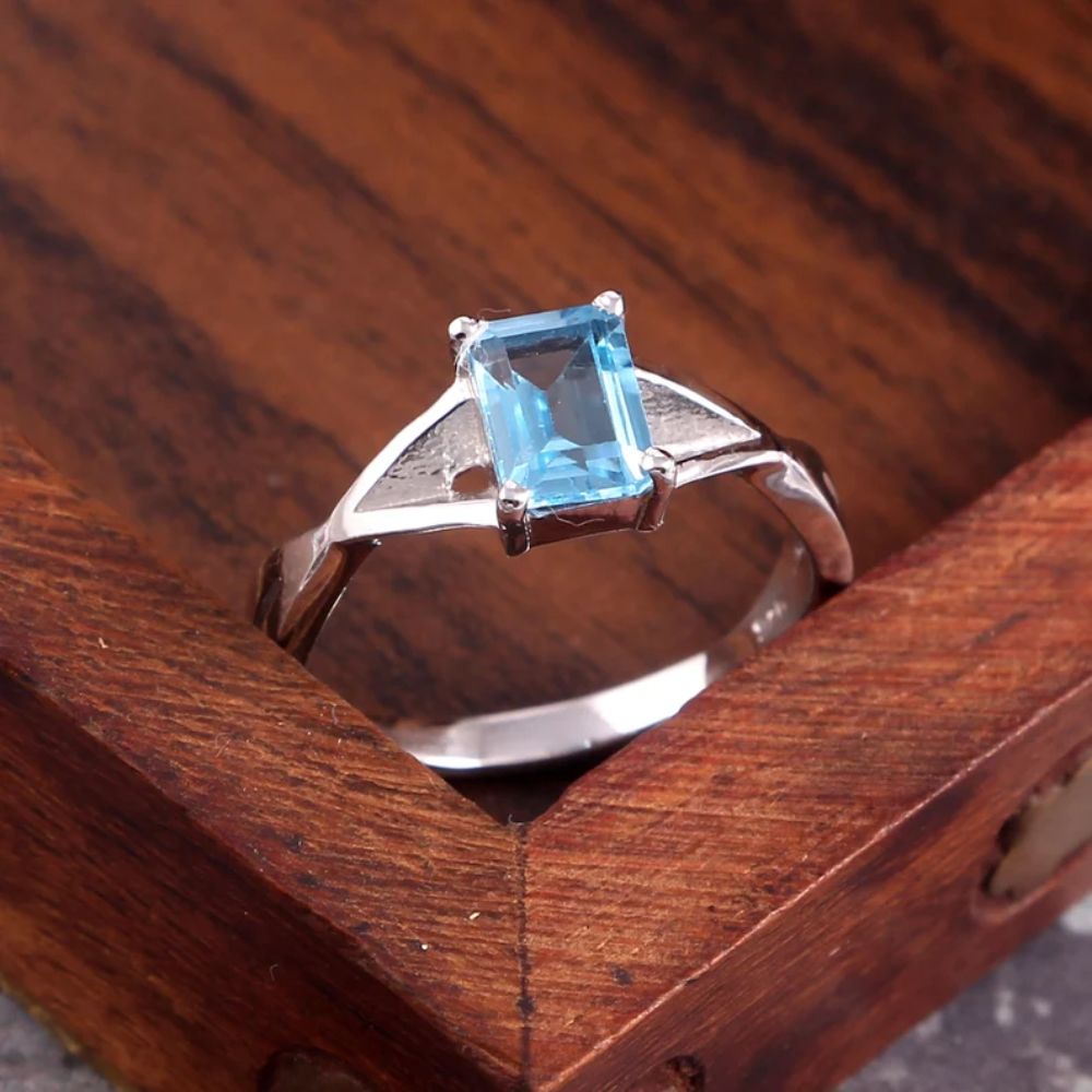 Swiss Blue Topaz Ring Stone Octagon Shape 925 Sterling Silver Jewelry Choose Your Ring Size