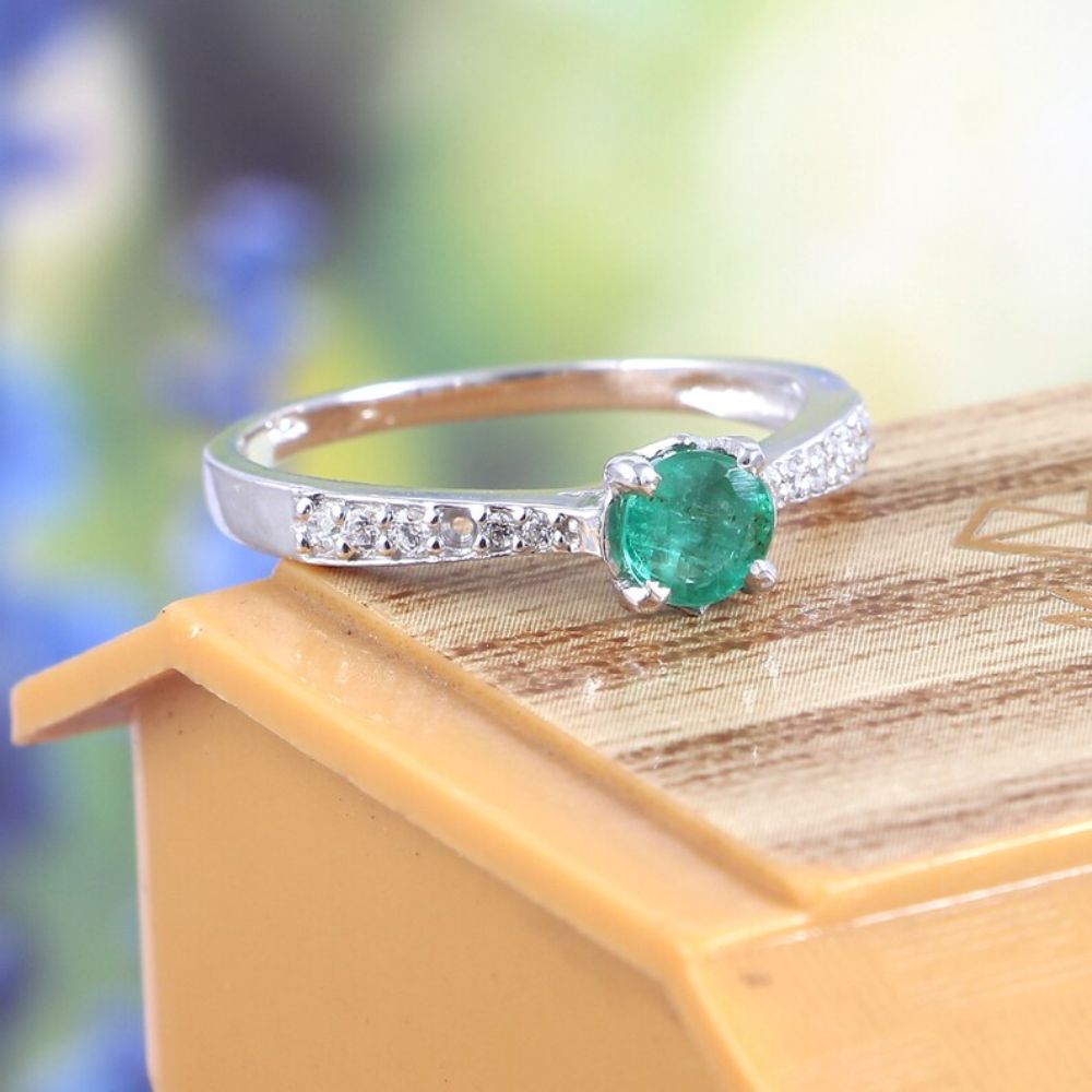 Emerald Ring, 925 Sterling Silver Emerald Ring, Stacking Emerald Wedding Ring, Emerald Jewelry