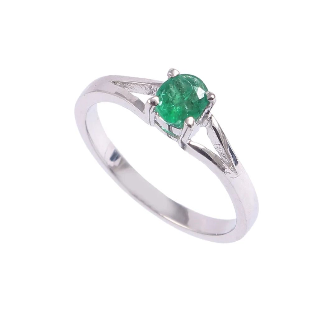 Engagement Ring, Solid 925 Sterling Silver Ring, Emerald Ring, Prong Set Solitaire Oval Shape