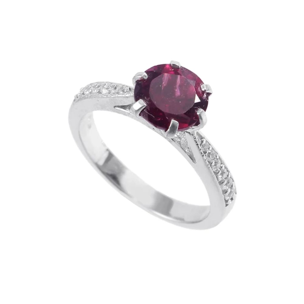 Rhodolite Garnet Ring Gemstone Size 8 MM Round Shape Engagement Ring
