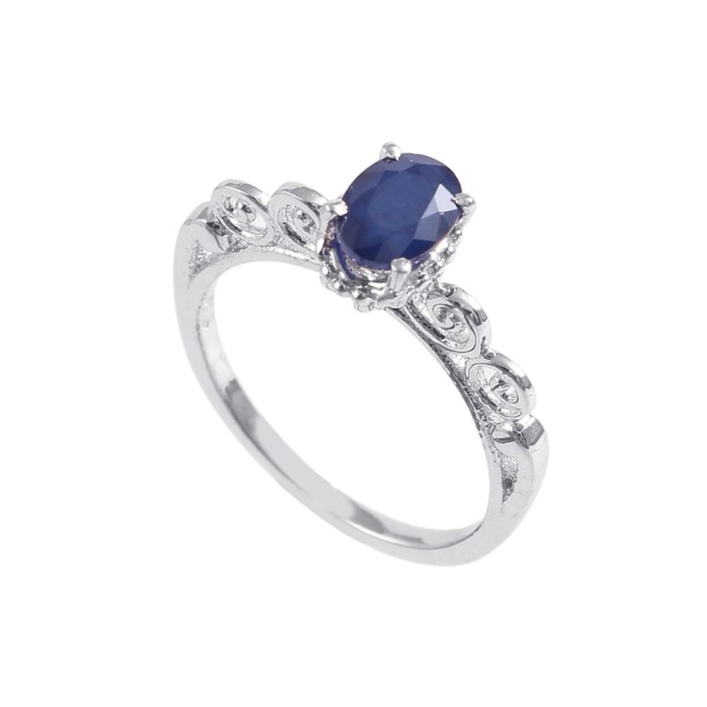 Vintage Blue Sapphire Engagement Ring, Princess Diana Natural Blue Sapphire Oval