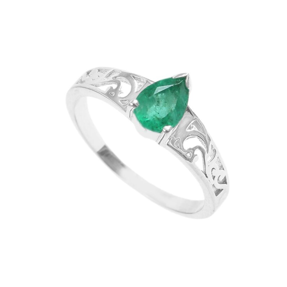 Natural Emerald Gemstone Silver Ring Stone Pear Shape