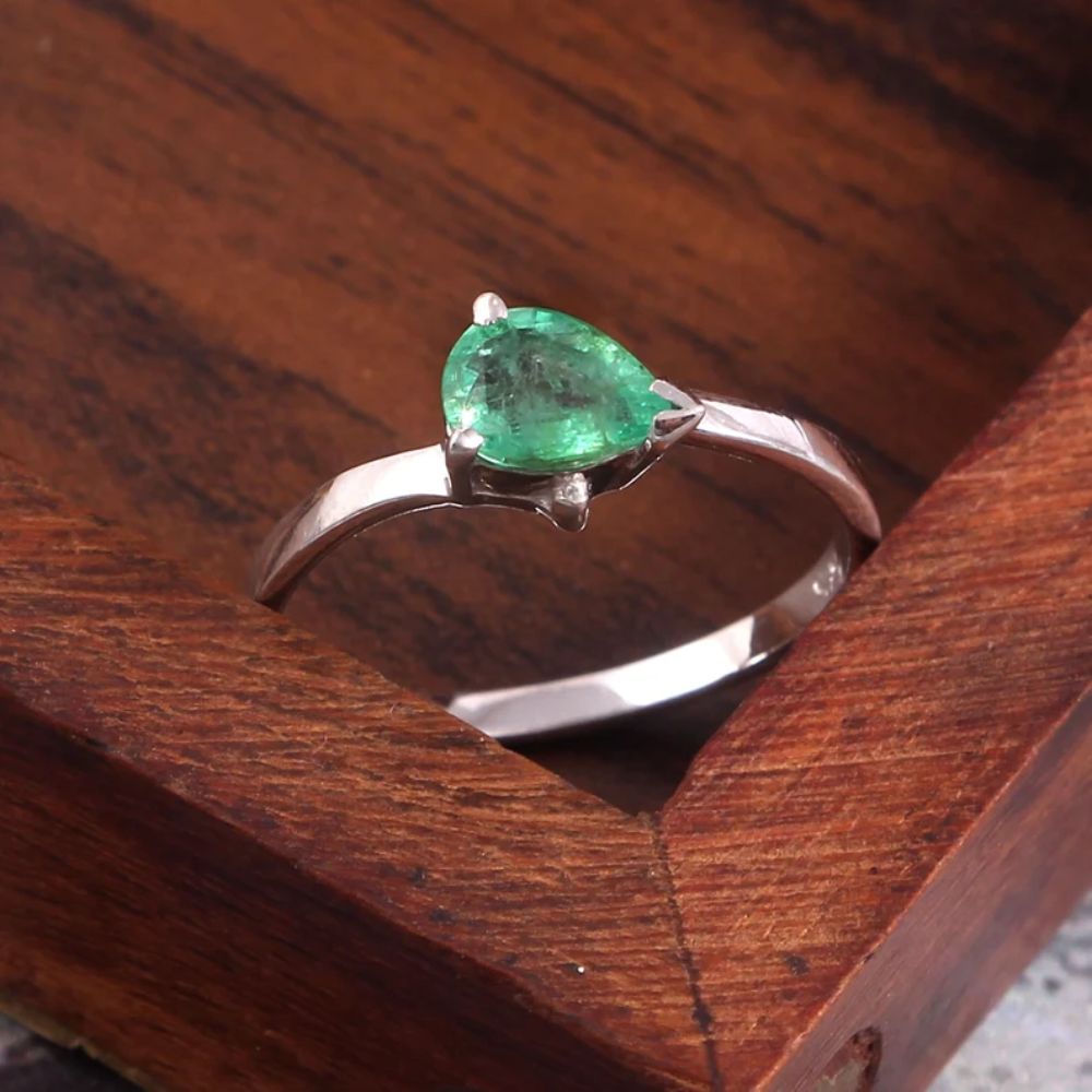 Natural Emerald Ring Stone Pear Shape Engagement Ring 