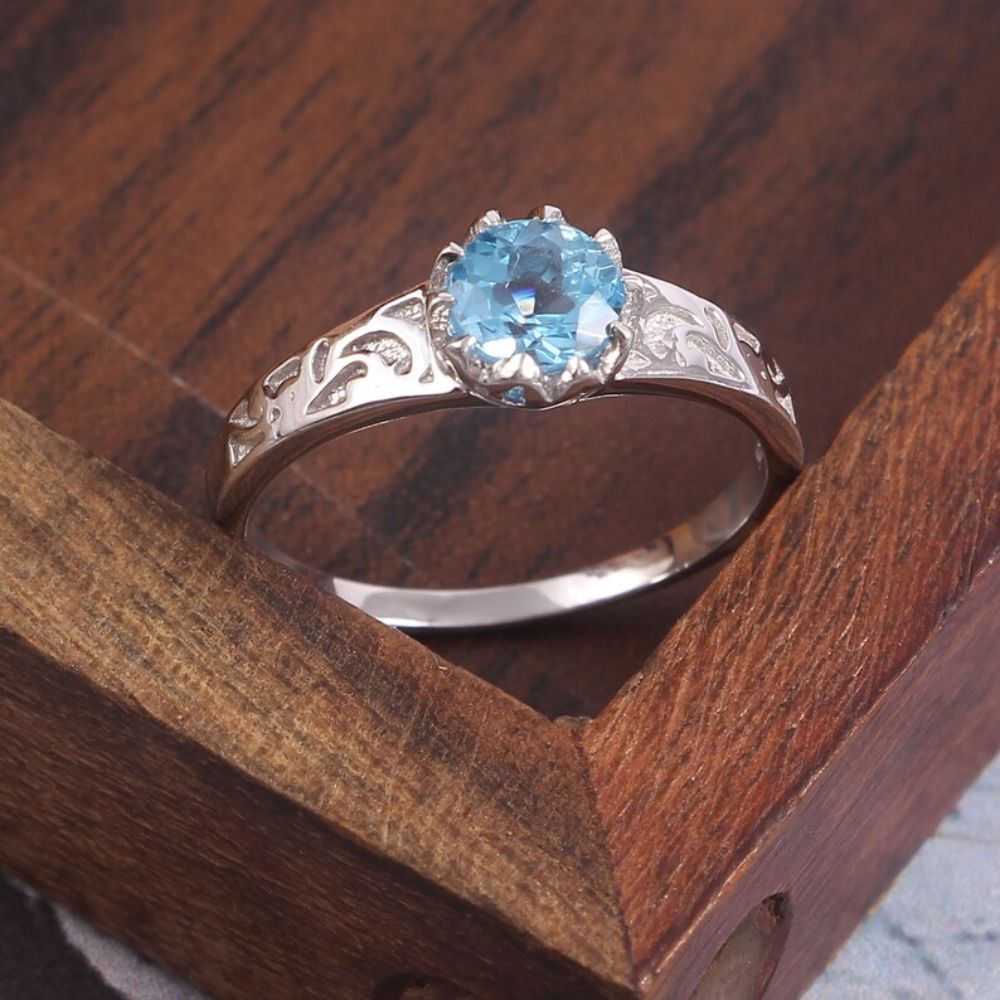 925 Sterling Silver Jewelry Swiss Blue Topaz Ring Stone Round Shape 