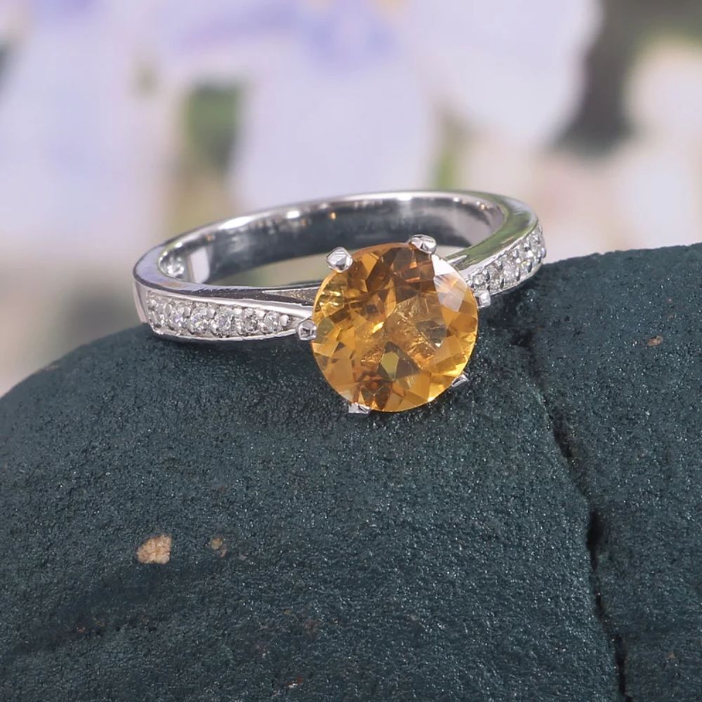 Citrine Solitaire ring , Yellow citrine ring, Citrine jewelry, Yellow gemstone ring