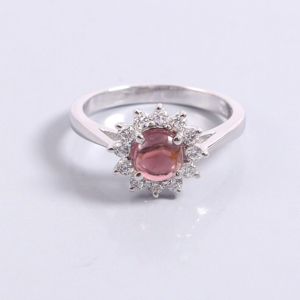 Rare Pastel Blush Pink Genuine Engagement Ring, 6 mm Round Light Padparadscha Tourmaline Ring