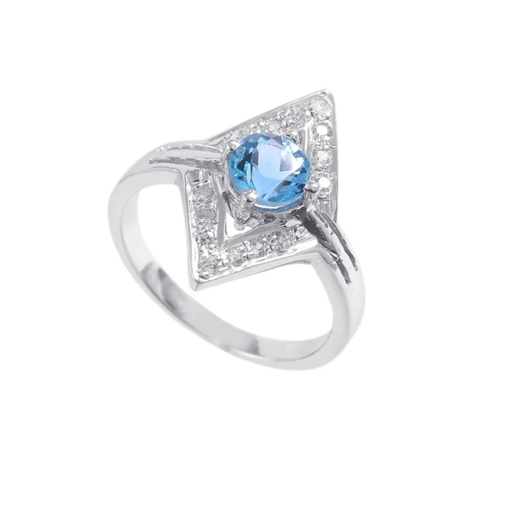 925 Sterling Silver Ring Gemstone Swiss Blue Topaz Stone Round Shape