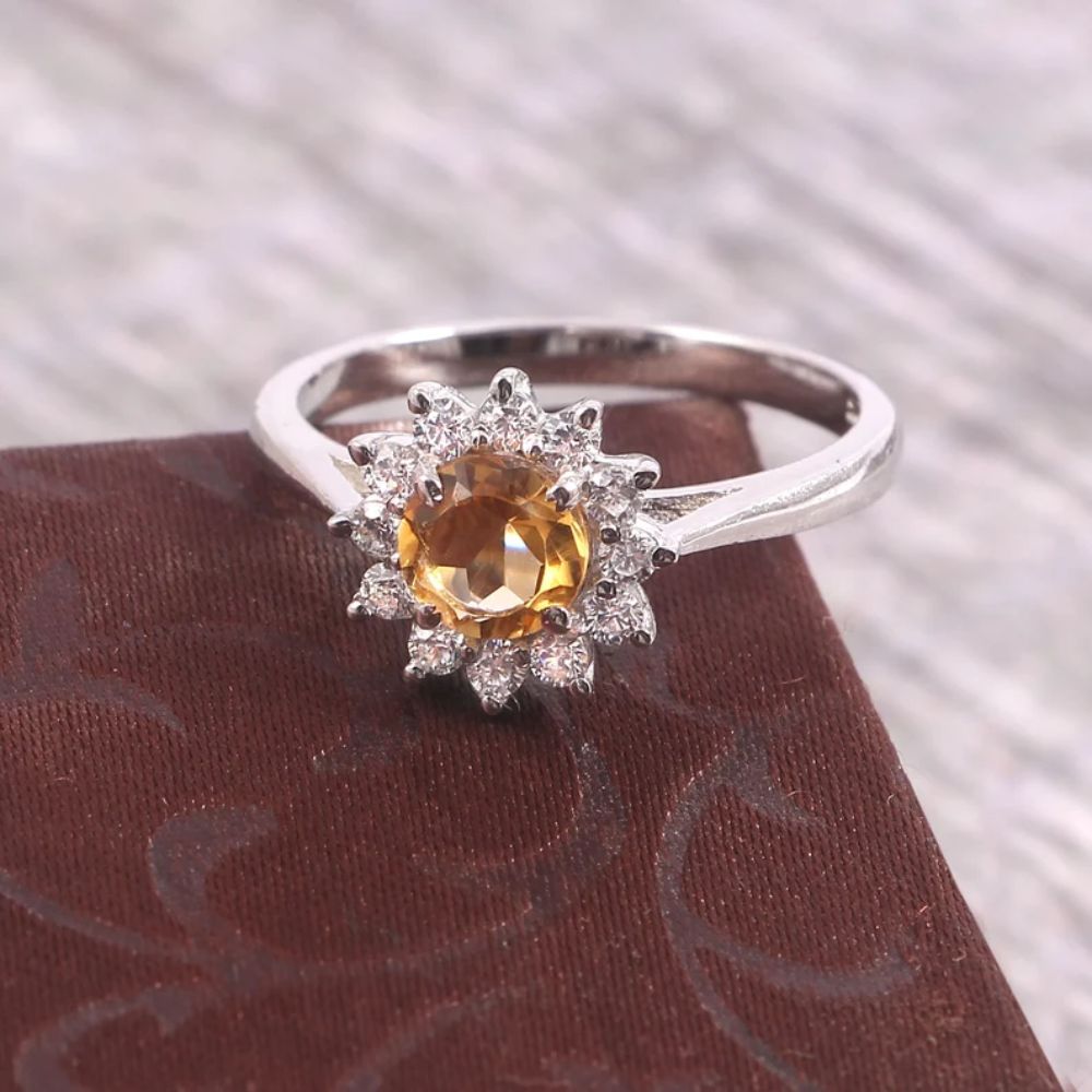 Citrine Hello Ring Stone Round Shape All Ring Size Available