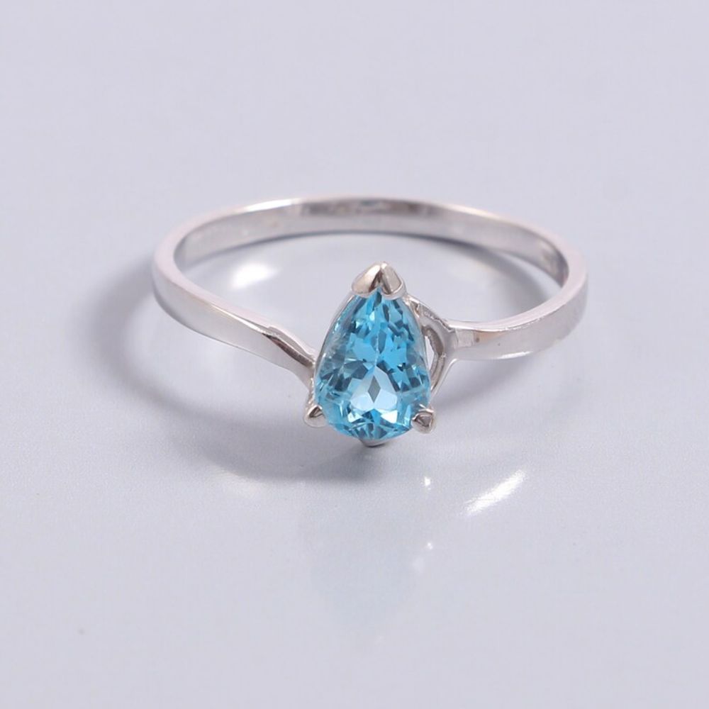 Engagement Ring 925 Sterling Silver Ring Gemstone Swiss Blue Topaz 
