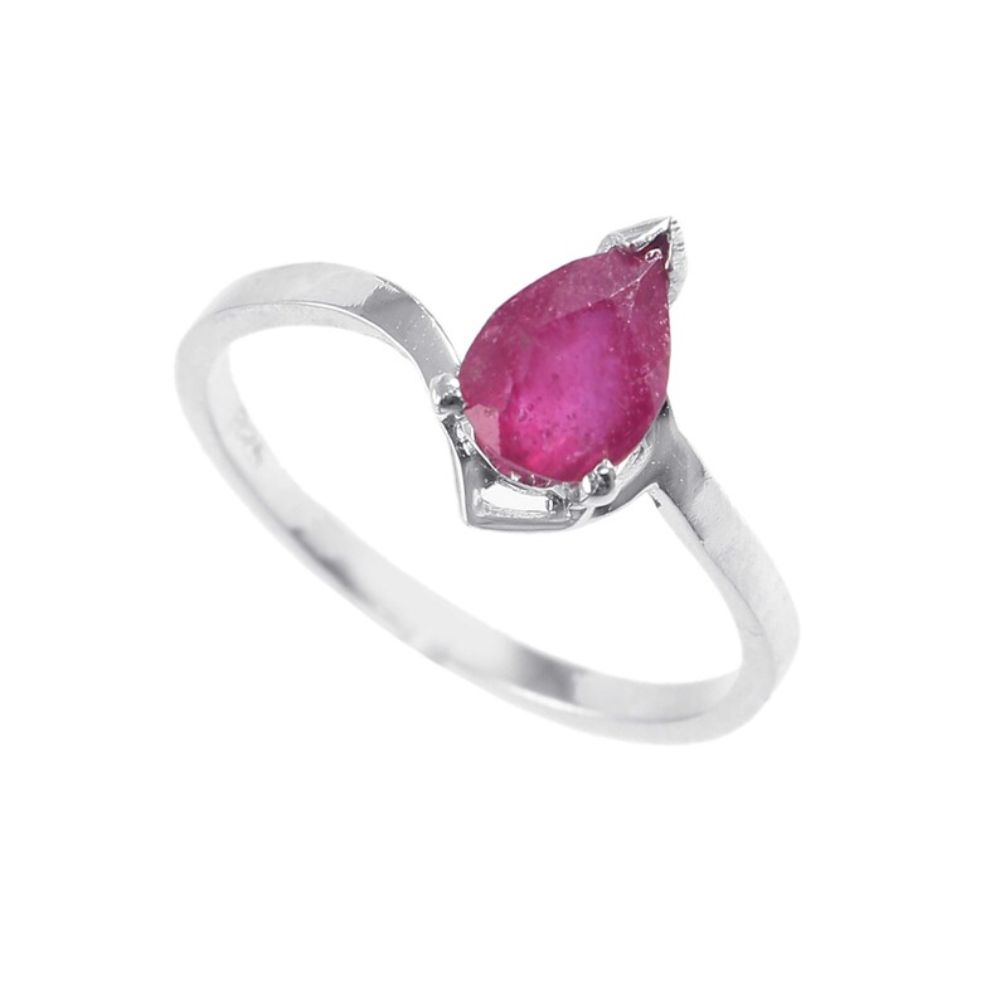 925 Sterling Silver Ring Gemstone Ruby  Pear Shape Engagement Ring
