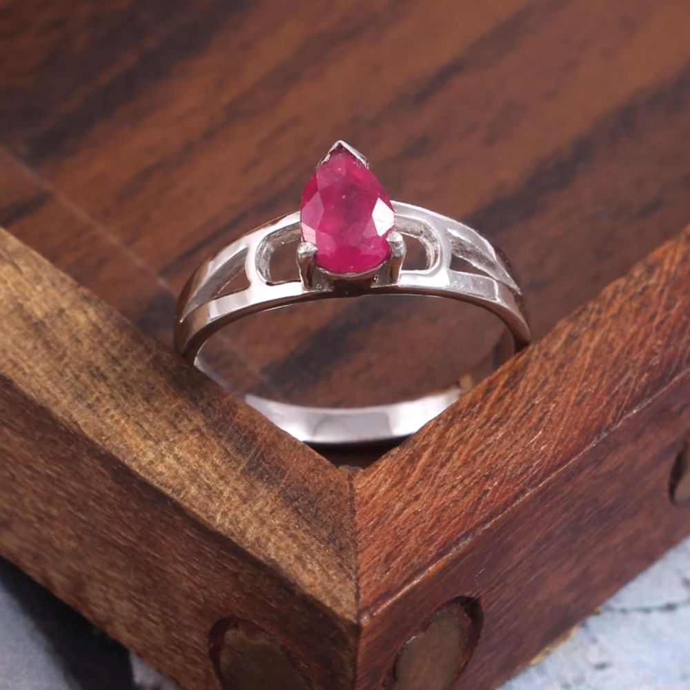 925 Sterling Silver Ring Gemstone Ruby Stone  Pear Shape Engagement Ring