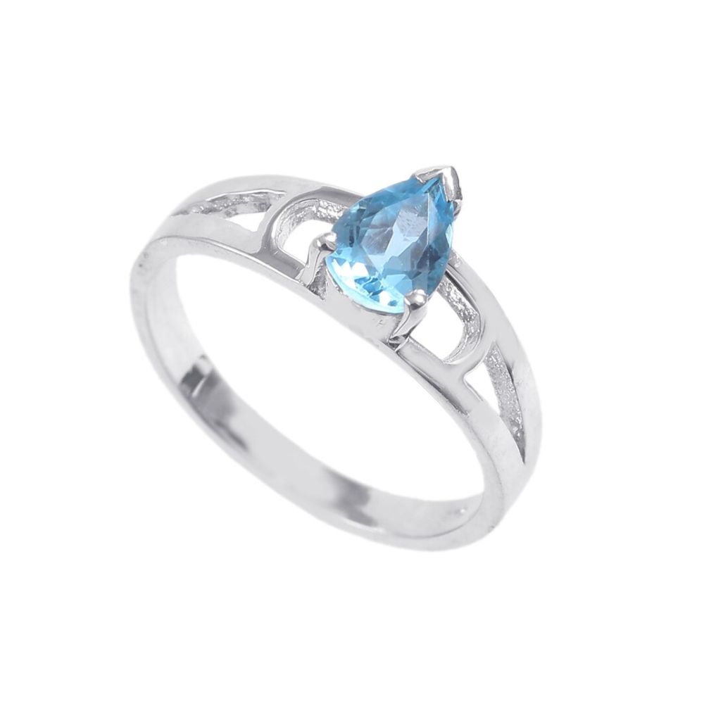 Dainty Swiss blue topaz ring, round lab blue topaz engagement ring