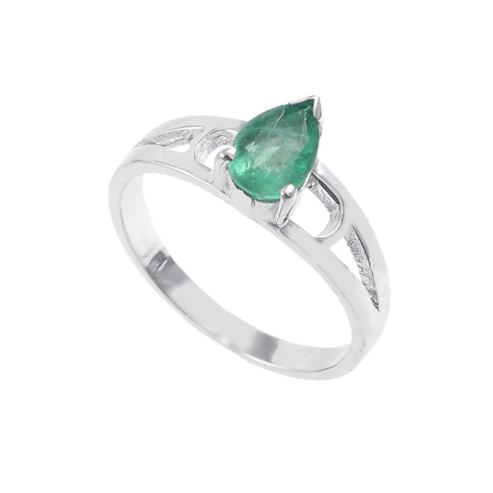 Gemstone Engagement Ring, Pear Cut Natural Emerald Ring