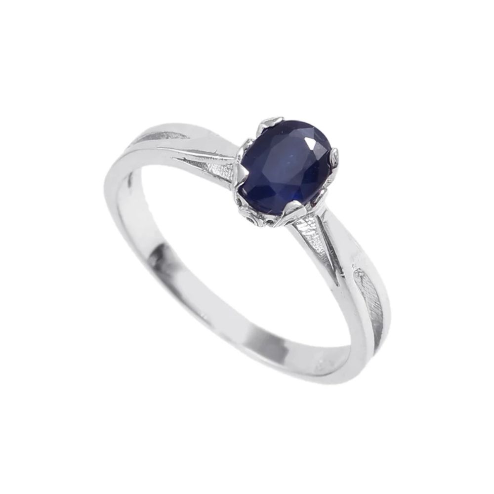 Sapphire engagement silver ring ,oval cut blue gemstone, gift for mom, September birthstone