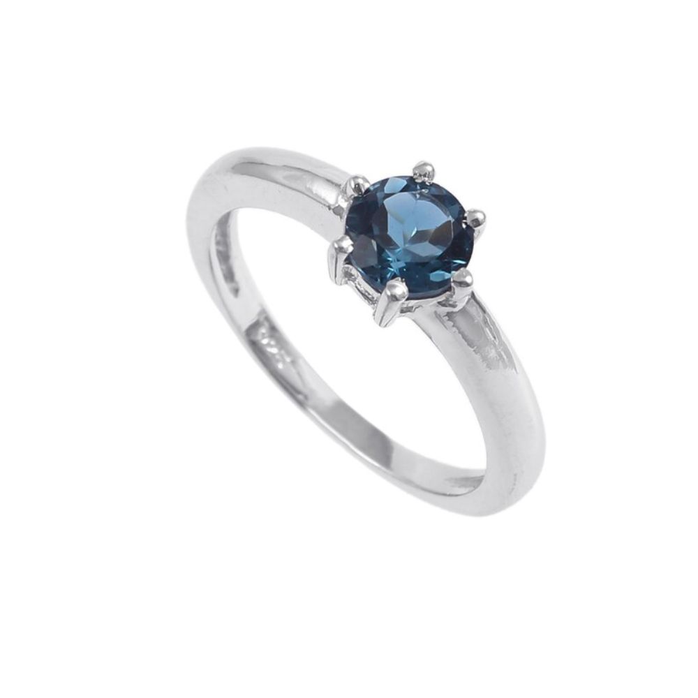 Sterling Silver Ring Natural London Blue Topaz Gemstone Round Shape