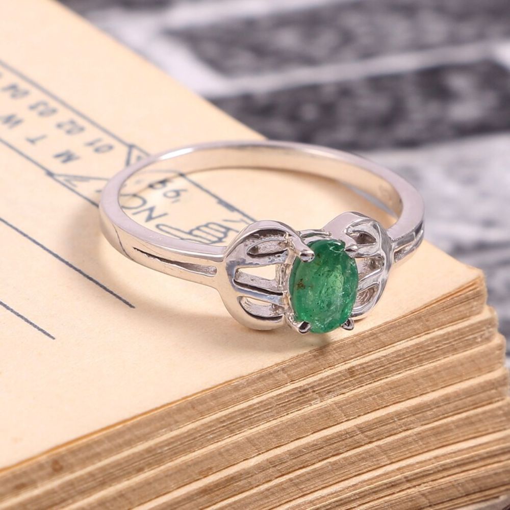 925 Sterling Silver Jewelry Gemstone Ring Gemstone Emerald  Oval Shape