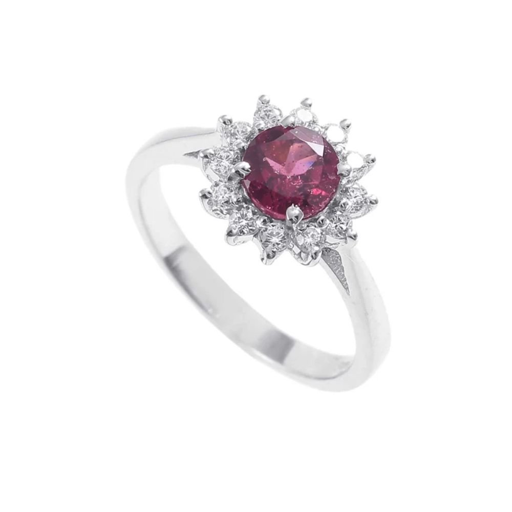 925 Sterling Silver Garnet Halo Engagement Ring Natural Garnet Bridal Ring