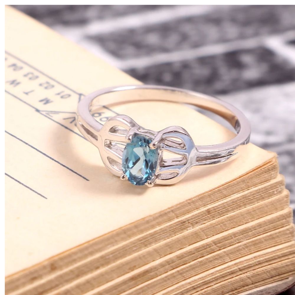 Genuine Blue Topaz Ring in Sterling Silver, Natural Oval Cut Swiss Blue Topaz Ring