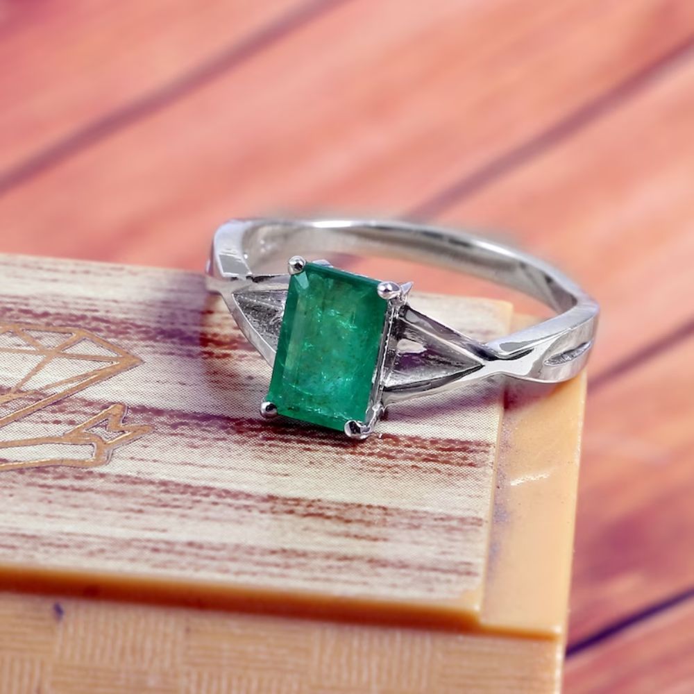 Natural Emerald Ring- 925 Sterling Silver Ring-Wedding Gift-Stackable Ring-Octagon Cut Emerald Ring