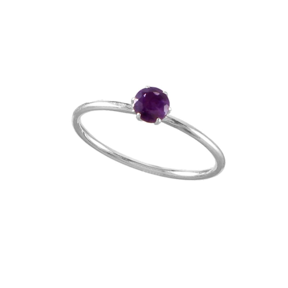 Natural Amethyst Gemstone Ring Stone Round Shape 925 Sterling Silver Jewelry=AB