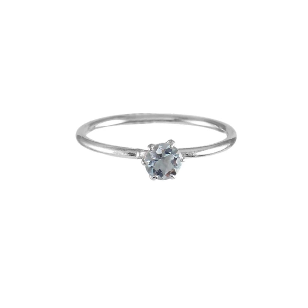 Natural Aquamarine Gemstone Ring Stone Round Shape 925 Sterling Silver Jewelry