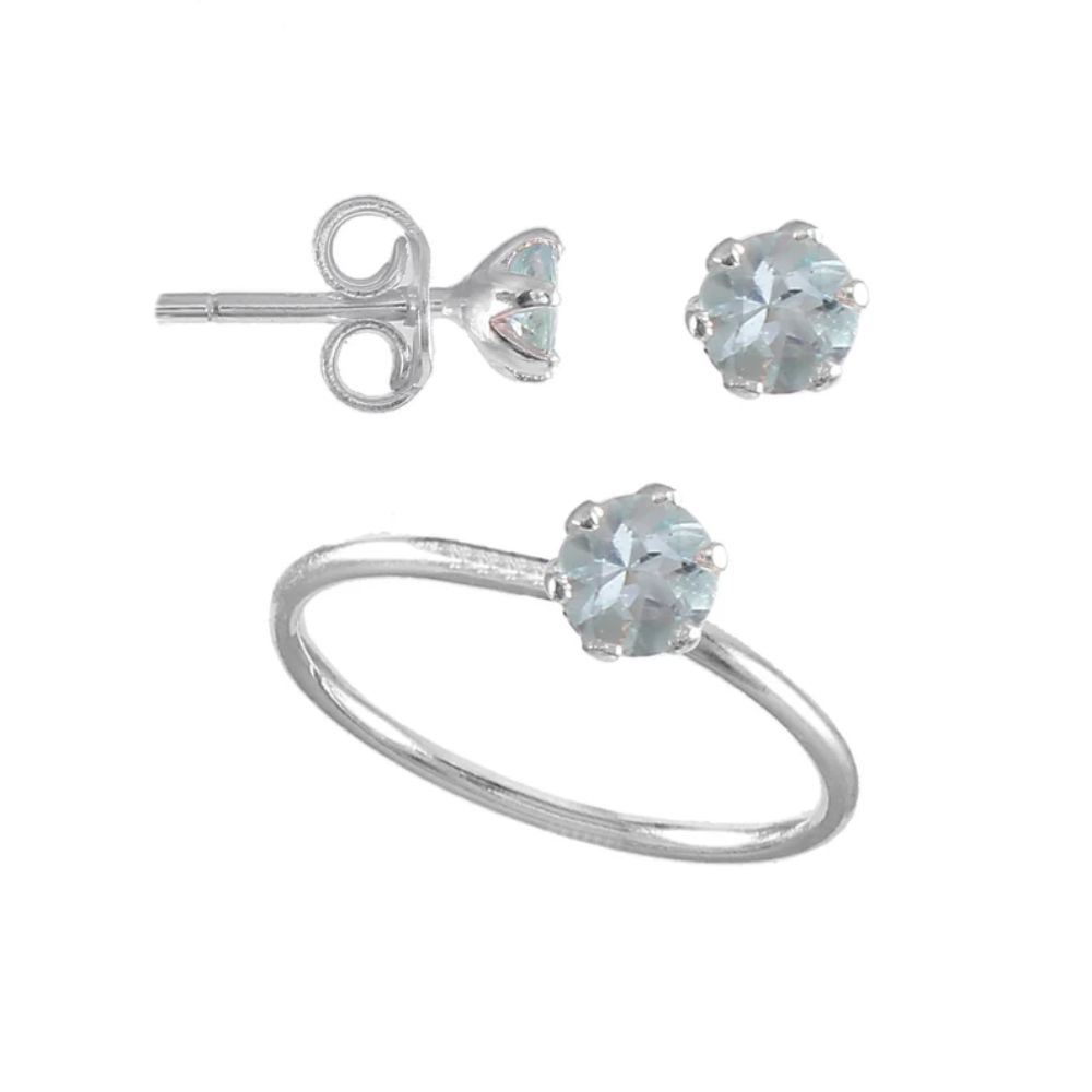 Gemstone Ring Earring Set Gemstone Natural Aquamarine Gemstone Round Shape