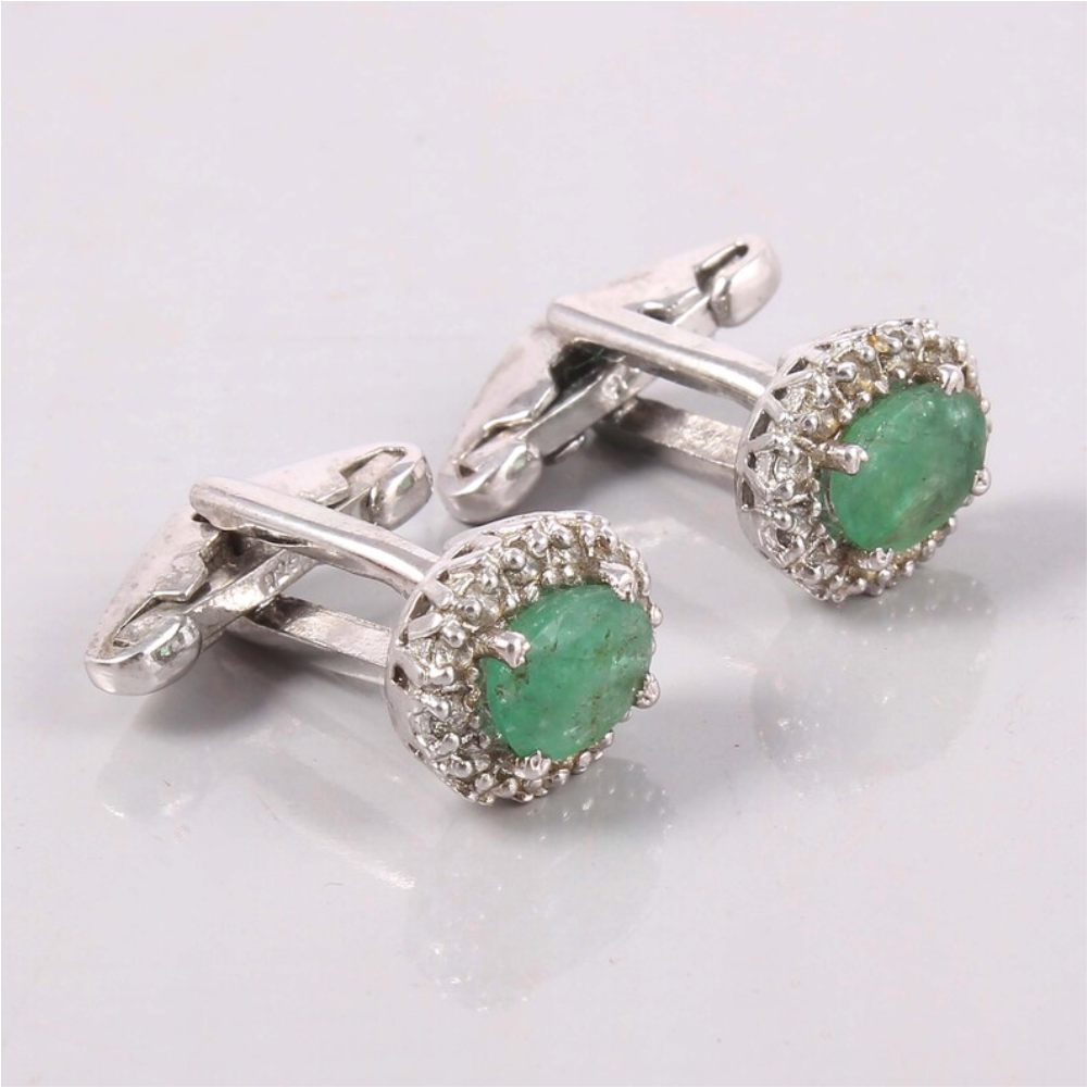 925 Sterling Silver Jewelry Gemstone Emerald Size 8X6mm Mens Cufflinks