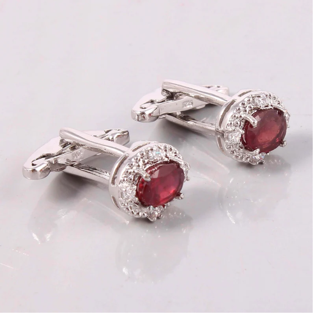 Cufflinks 925 Sterling Silver Jewelry Red Ruby Size 7X5 Oval Shape