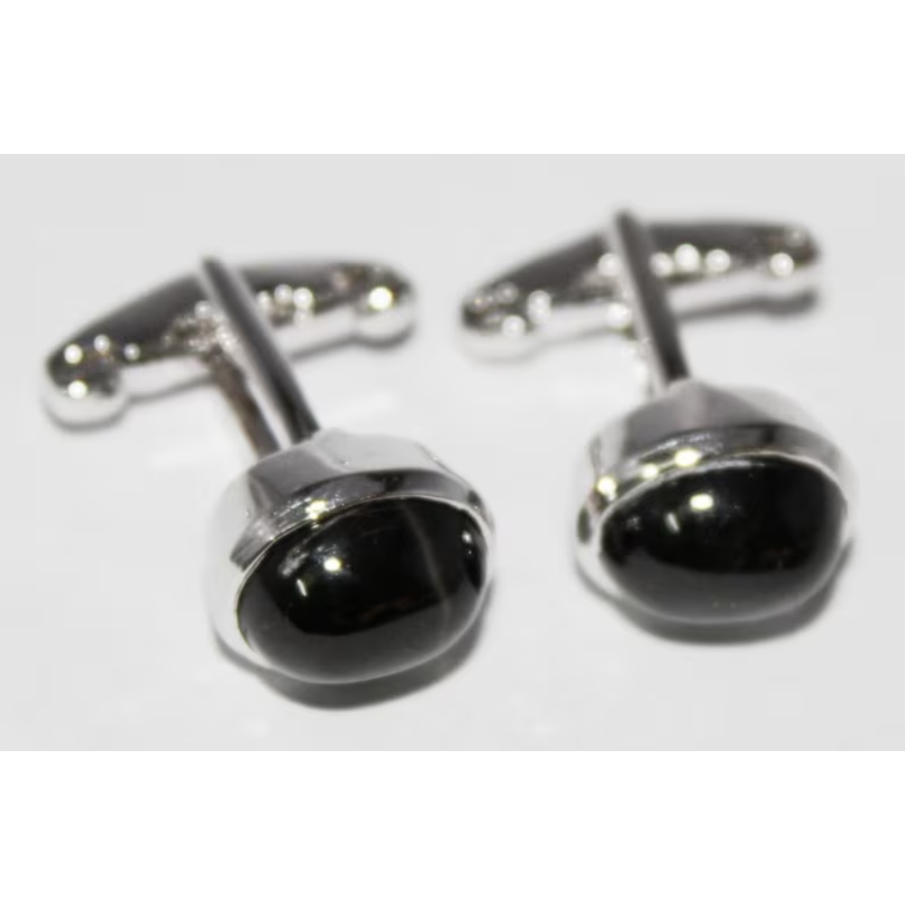 925 Sterling Silver Cuff-links Jewelry Gemstone Black Star Oval Shape Cabs Seated Jewelry