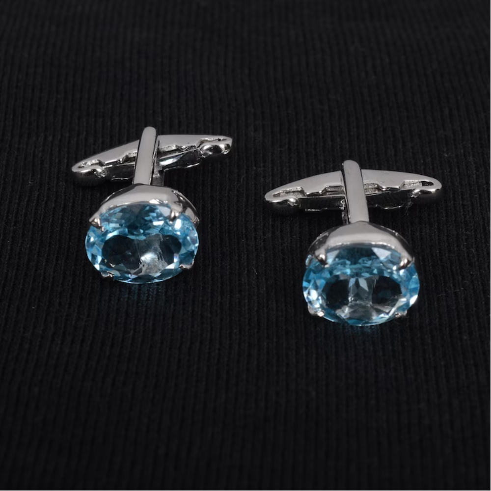 Mens Jewelry Cuff link 925 Sterling Silver Cuff-link Gemstone Sky Blue Topaz