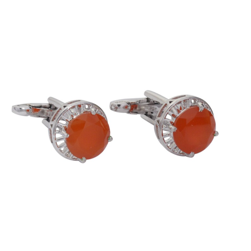 Caroline Gemstone 925 Sterling Silver Cuff-link Round Shape Caroline Gemstone Jewelry Cuff-links 