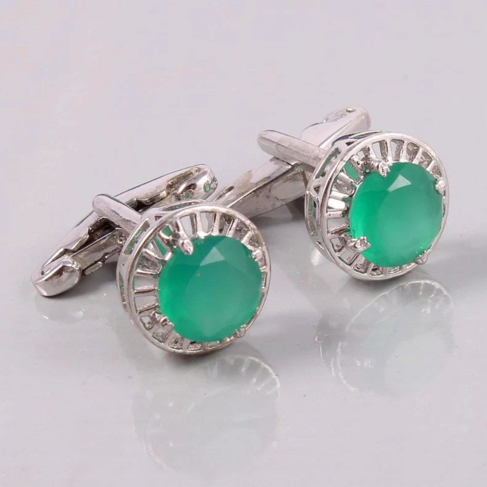 925 Sterling Silver Jewelry Gemstone Green Onyx Size 9X9 MM Round Cut Groomsman 