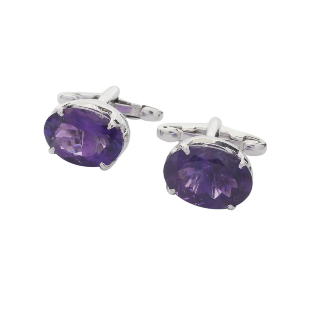 Amethyst 925 Sterling Silver Cuff-links Mens Jewelry Gemstone Amethyst