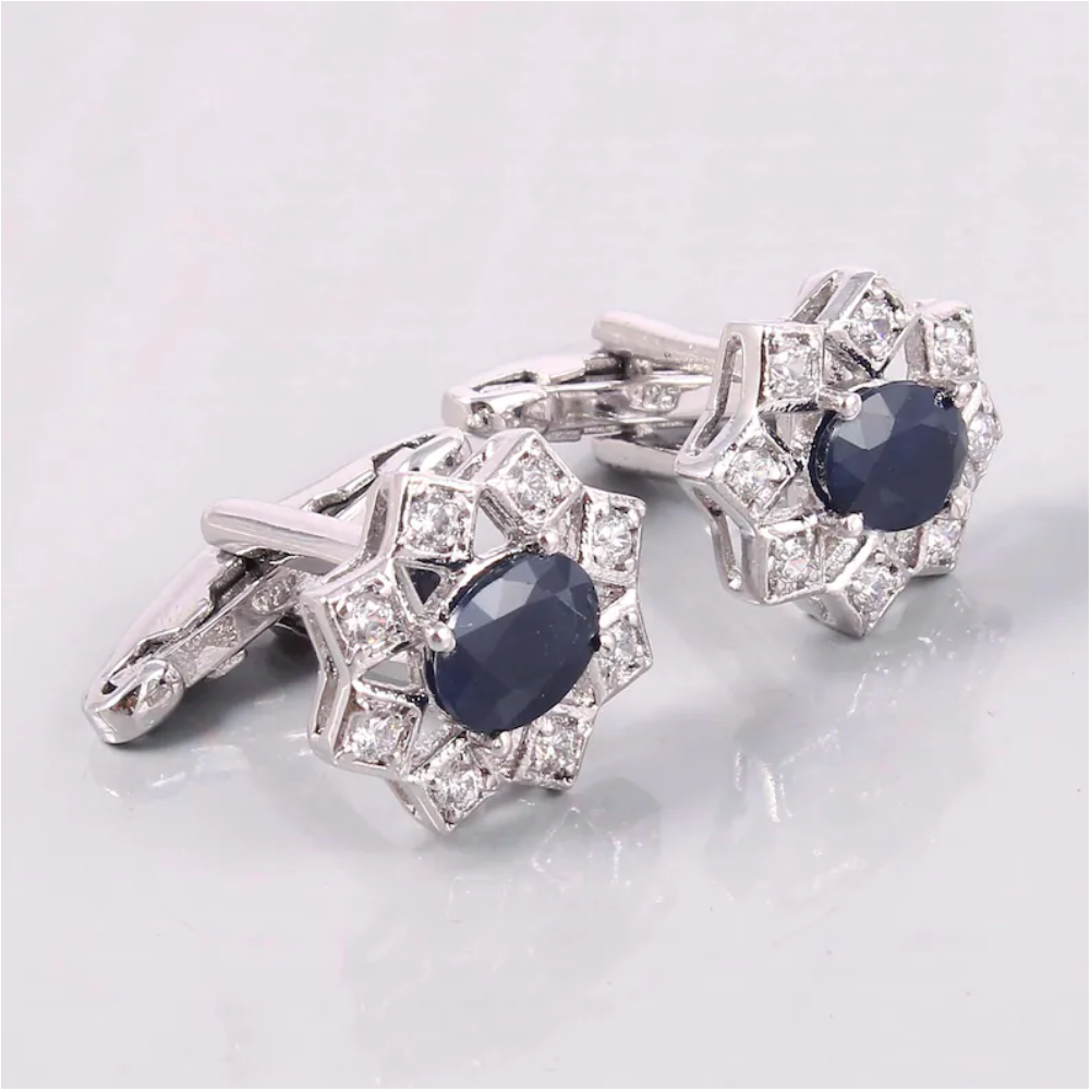925 Sterling Silver Jewelry Gemstone Cufflinks Men's Jewelry Gemstone Natural Blue Sapphire