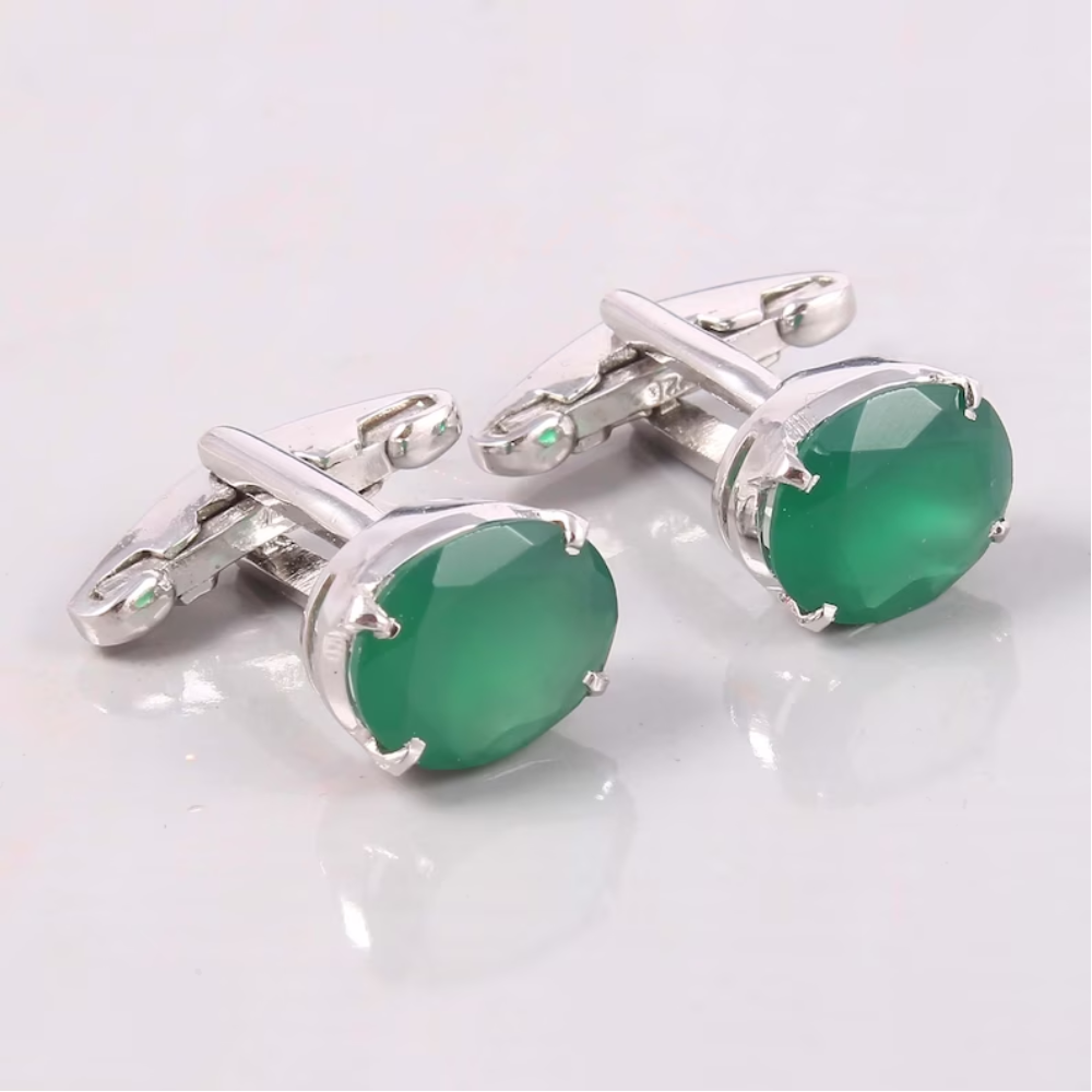 925 Sterling Silver Jewelry Gemstone Cufflinks Gemstone Green Onyx 