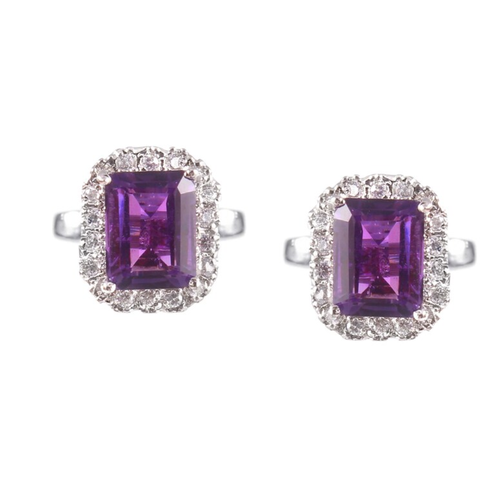 Sterling Silver Cuff links Semi Precious Amethyst Gemstone Cuff Links Rustic