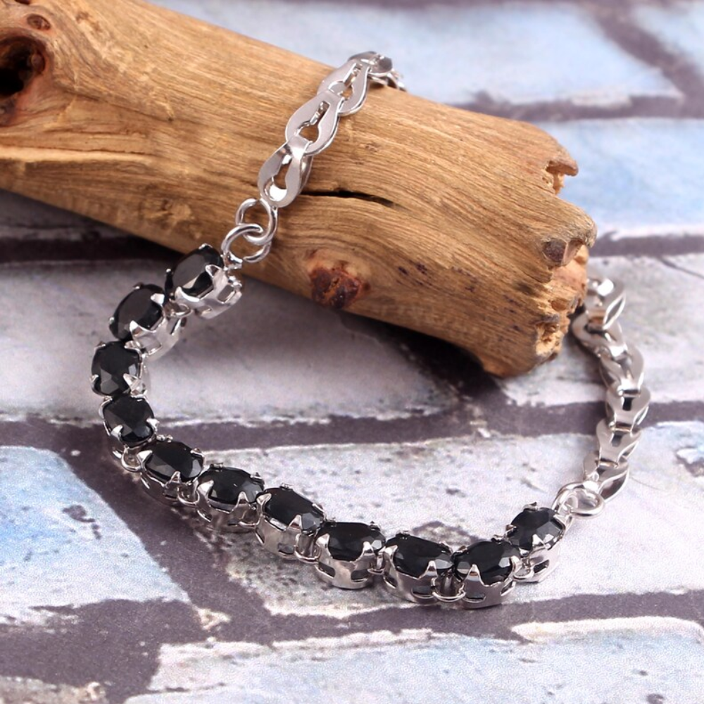 Black Onyx-Tennis Bracelet-Stone Oval Shape-Friendship Bracelet-925 Sterling Silver Bracelet