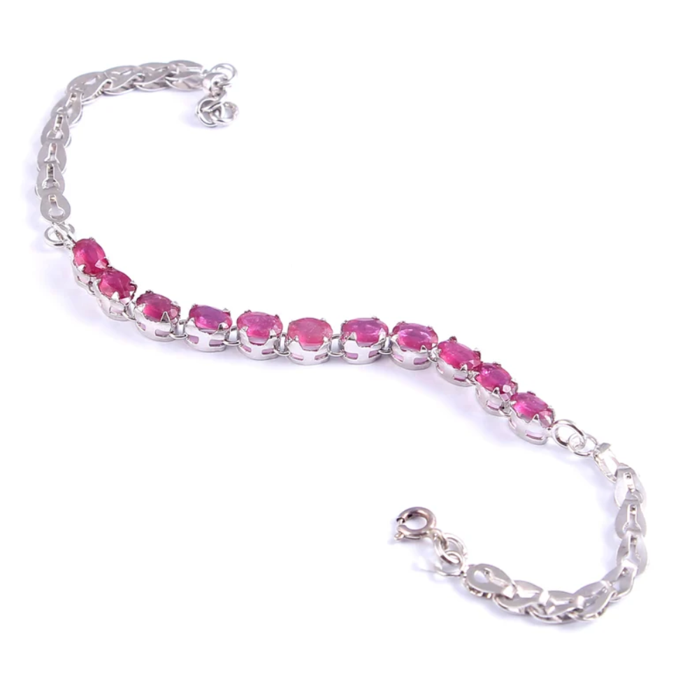 925 Sterling Silver-Gemstone Ruby- Stone Oval Bracelet-Tennis Bracelet