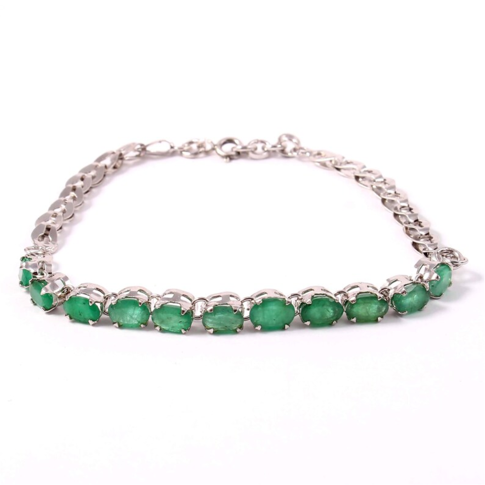 Oval Cut Emerald Women Tennis Bracelet in Sterling Silver Antique Green Stone Bracelet 