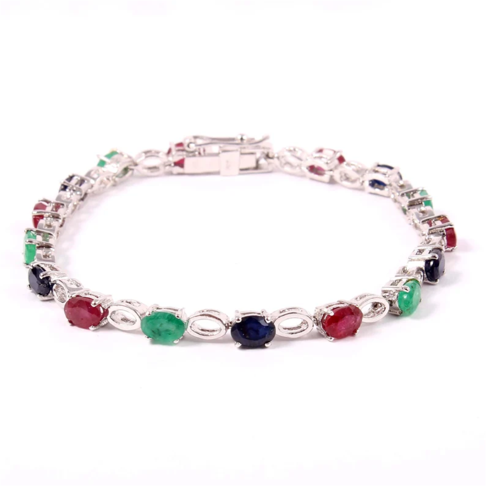 Gemstone Precious Multi Stone (Emerald, Ruby, Blue Sapphire) Tennis Bracelet Stone