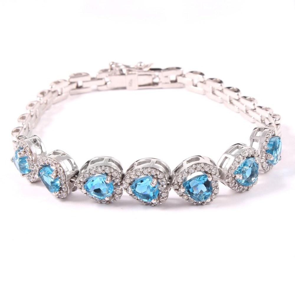 Swiss Blue Topaz Bracelet 925 Sterling Silver Jewelry Tennis Bracelet Gemstone  Heart Shape